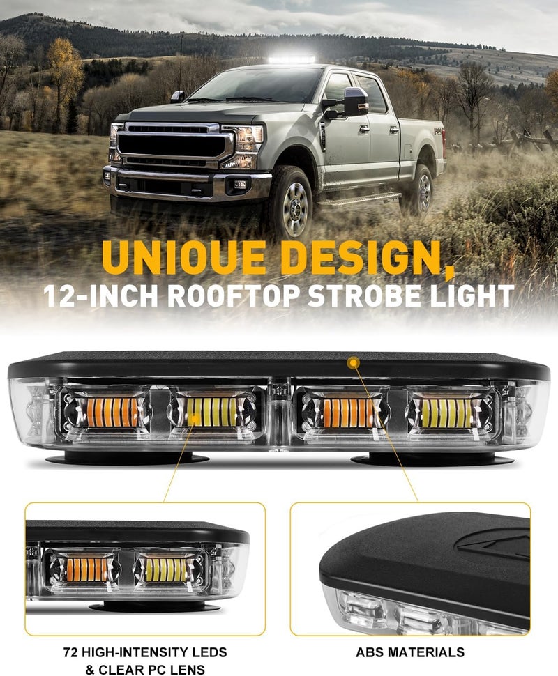 HLauto 700A Rooftop Emergency Strobe Lights Bar, 72 LED White Mini Beacon Safety Flashing Warning Traffic Lights Bar w/Magnetic Base for 12-24V Trucks, Construction Vehicles, Snowplow, Cars - Image 3